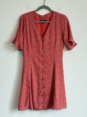 Lulus Red Boho Ruffle Mini Dress Cottagecore Romantic V-Neck Print Large
